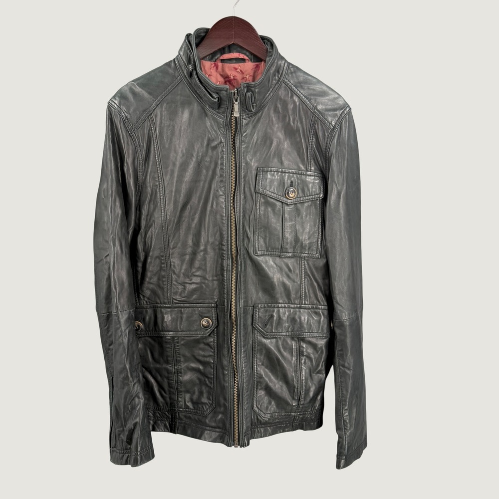 Ted Baker London Leather Field Biker Jacket Black Men Size 4 / Large Butter Soft